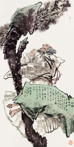 马欣乐（b.1963） 米芾拜石 镜片 设色纸本