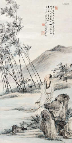 冯超然（1882～1954） 辛未（1931）年作 竹林高士 立轴 设色纸本