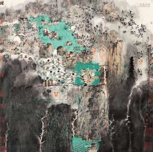 卢禹舜（b.1962） 2008年作 李白诗意图 立轴 设色纸本