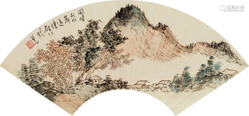 溥儒（1896～1963） 秋远雁行 扇片 设色纸本
