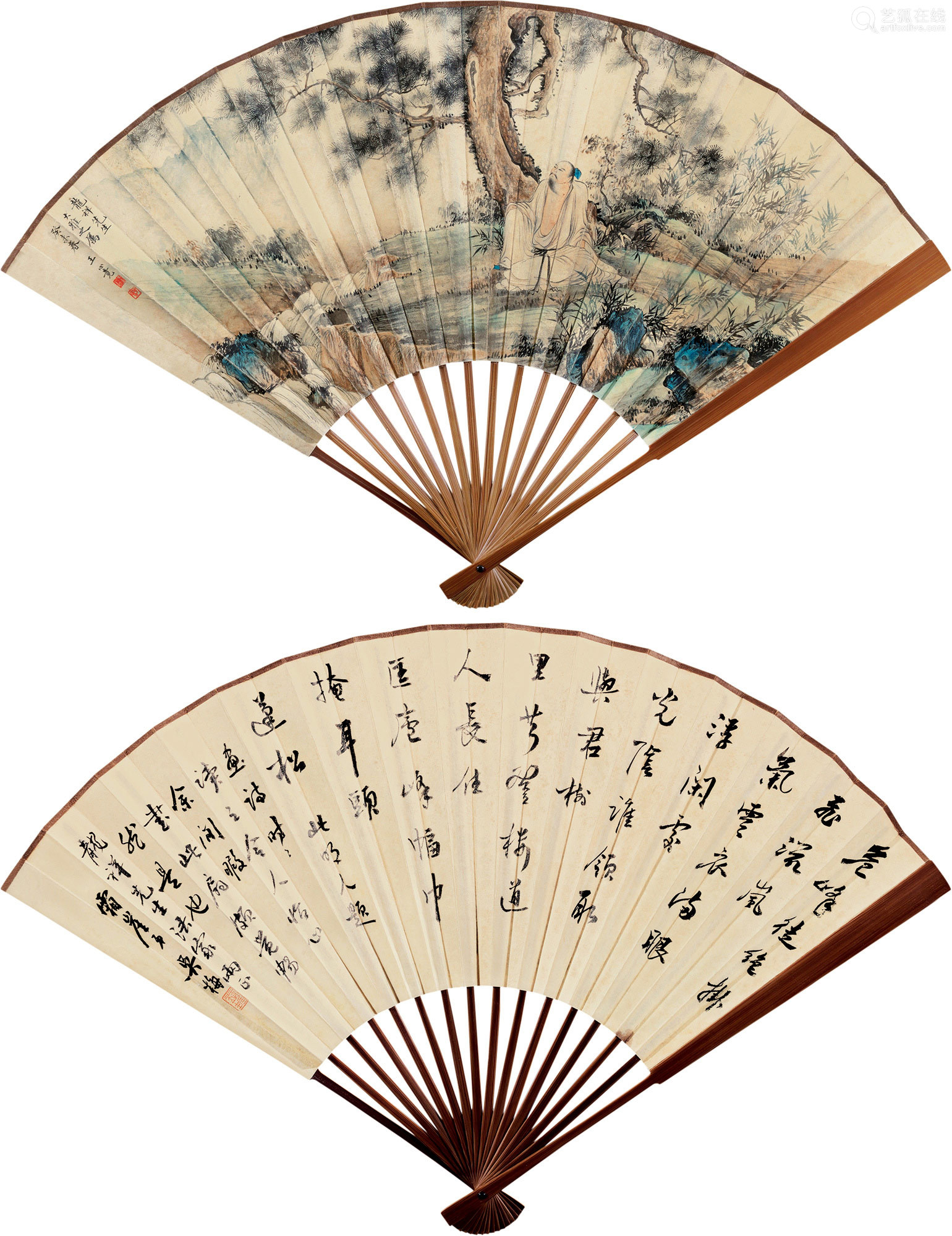 王心竟 1909 1954 吴梅 14 1939 癸未 1943 年作听泉图 行书成扇设色纸本 Deal Price Picture 王心竟 1909 1954 吴梅 14 1939 癸未 1943 年作听泉图 行书成扇设色纸本 Deal Price Picture