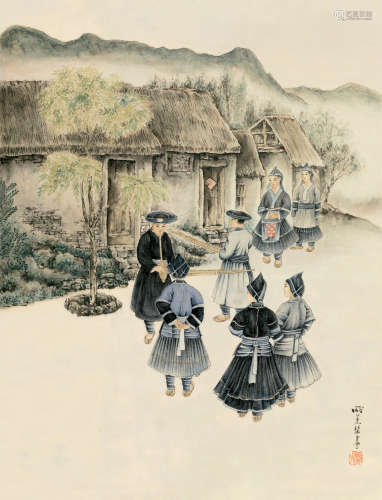 庞薰琹（1906～1985） 赏乐图 立轴 设色纸本