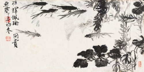 汪亚尘（1894～1983） 丁未（1967）年作 渔趣 镜片 水墨纸本