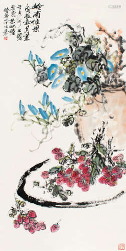 朱屺瞻（1892～1996） 戊辰（1988）年作 岭南佳果 立轴 设色纸本