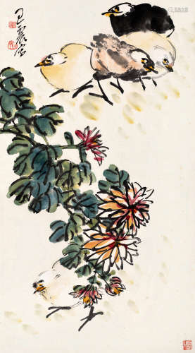 王震（1867～1938） 生机勃勃 立轴 设色纸本