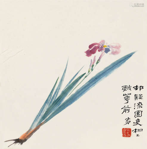 张大千（1899～1983） 花卉 镜框 设色纸本