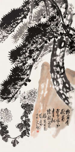 陈大羽（1912～2001） 丁巳（1977）年作 秋菊青松 立轴 设色纸本