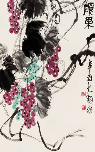 陈大羽（1912～2001） 辛酉（1981）年作 硕果 立轴 设色纸本