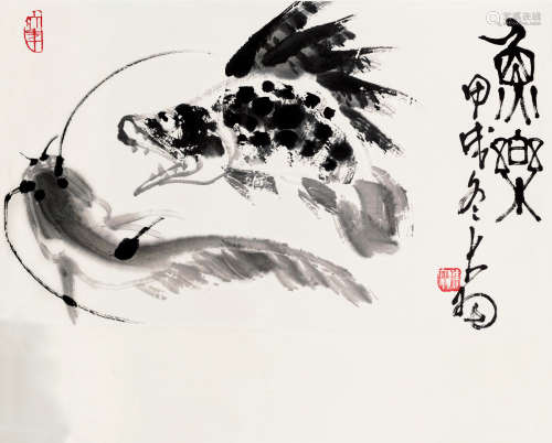 陈大羽（1912～2001） 甲戌（1994）年作 鱼乐 立轴 水墨纸本