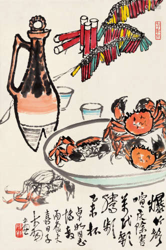 陈大羽（1912～2001） 丙辰（1976）年作 万代欢腾 立轴 设色纸本