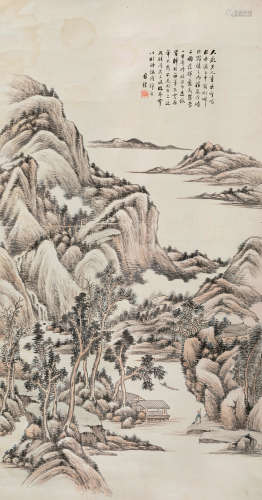 何维朴（1844～1925） 溪山归棹 立轴 设色纸本