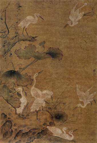 吕纪（1477～？） 荷塘秋鹭图 镜片 设色绢本
