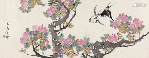 任薰（1835～1893） 双燕 镜片 设色纸本