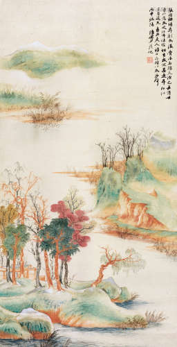 陆俨少（1909～1993） 丙申(1956)年作 峒关蒲雪 立轴 设色纸本