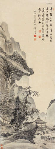 上睿（1634～？） 临唐寅山水 镜片 设色纸本
