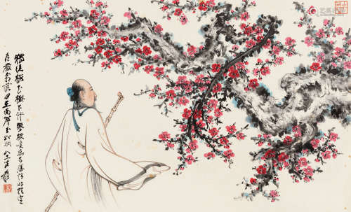 张大千（1899～1983） 寻梅问春 镜片 设色纸本