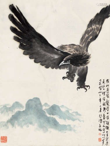徐悲鸿（1895～1953） 1944年作 鹰击长空 镜片 设色纸本