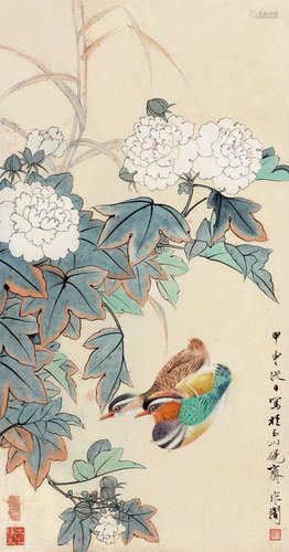 于非闇（1889～1959） 甲申（1944)年作 芙蓉双鸳 立轴 设色纸本