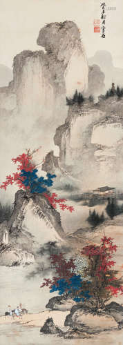 白雪石（1915～2011） 癸未（1943)年作 秋山行旅 镜片 设色纸本