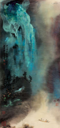 张大千（1899～1983） 1976年作 泼彩山水 立轴 设色纸本