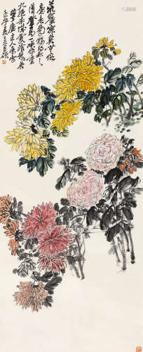 吴昌硕（1844～1927） 壬子(1912)年作 菊寿延年 立轴 设色纸本
