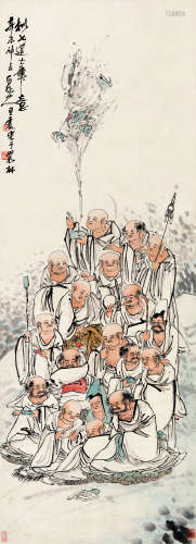 王震（1867～1938） 辛未（1931)年作 十八罗汉像 立轴 纸本