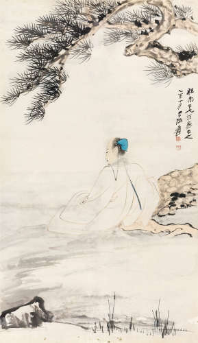 张大千（1899～1983） 乙酉(1945)年作 松下高士图 镜片 设色纸本