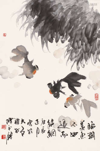 陈永锵 三鱼图 设色 纸本   镜片 庚辰 2000 年