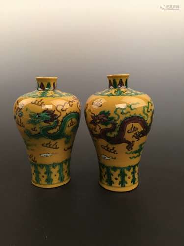 A Pair Chinese Sancai Dragon Porcelain Vase