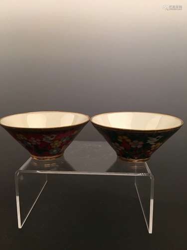 A Pair Chinese Cloisonne Teacups with Chenghua Mark