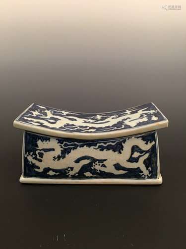 Chinese Ming Blue and White Porcelain Dragon Pillow