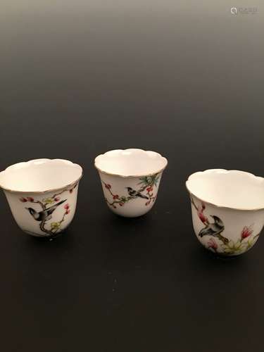 3 Pieces Chinese Famille Rose Porcelain Cups