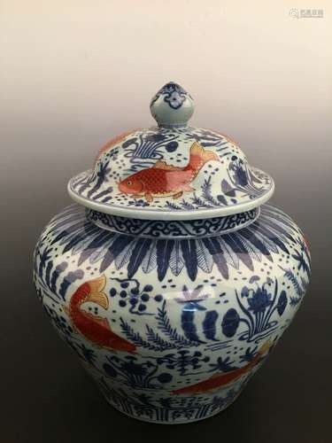 Chinese Wucai Fish Porcelain Jar