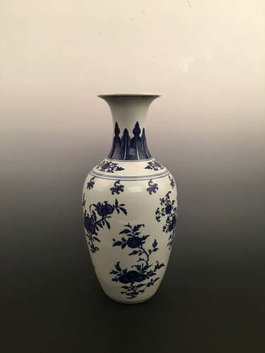 Chinese Blue and White Porcelain Vase with Qianlong Mark