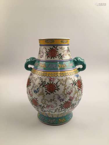 Chinese Famille Rose Porcelain Vase with Qianlong Mark