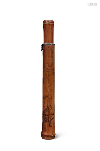 19世纪 竹制松枝纹香筒