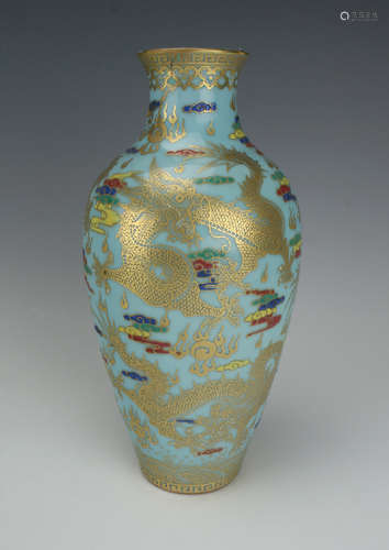 BLUE VASE WITH GOLD DRAGONS