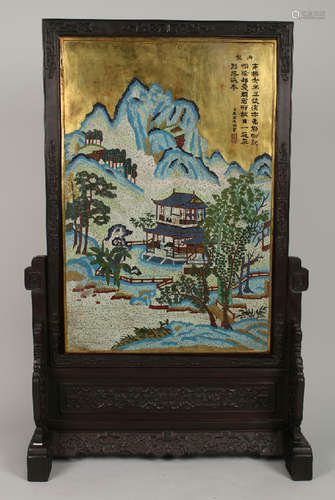 RARE CHINESE CLOISONNE TABLE SCREEN