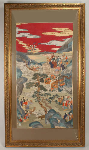 CHINESE KESI EMBROIDERY OF VILLAGE SCENE IN FRAME