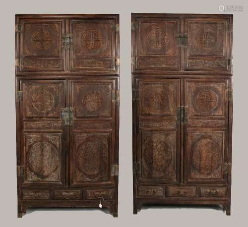 PAIR TWO TIERED CHINESE CABINETS