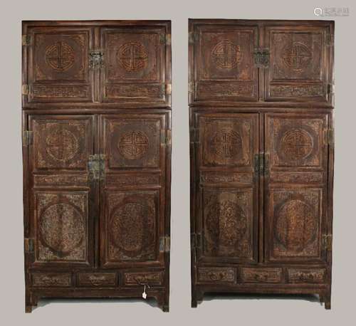 PAIR TWO TIERED CHINESE CABINETS