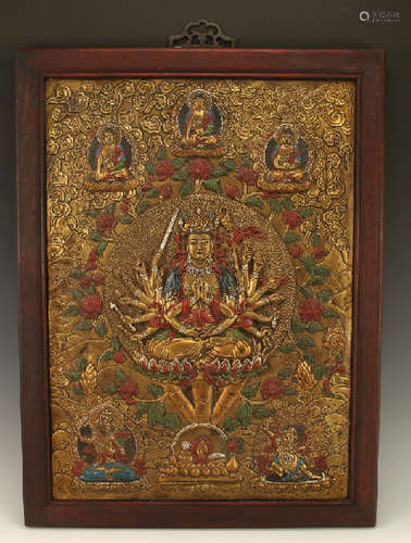 ANTIQUE REPOUSSE BRONZE TIBETAN THANGKA