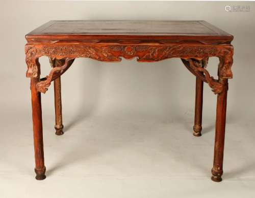 DRAGON & PHOENIX CARVED PAINTING TABLE