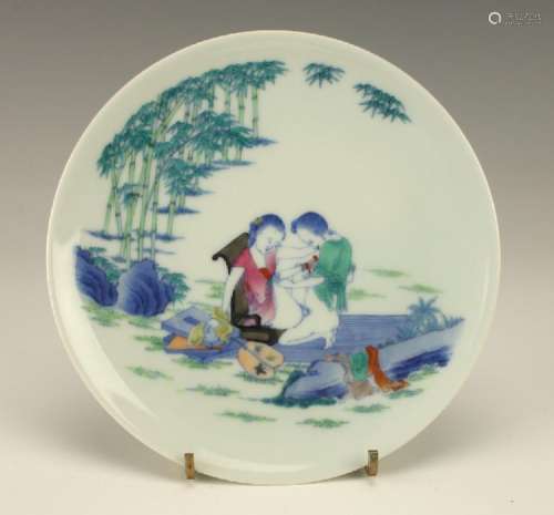 RARE DOUCAI GLAZE EROTIC PLATE