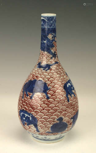 19TH CENTURY BLUE & RED BOTTLE ZODIAC VASE