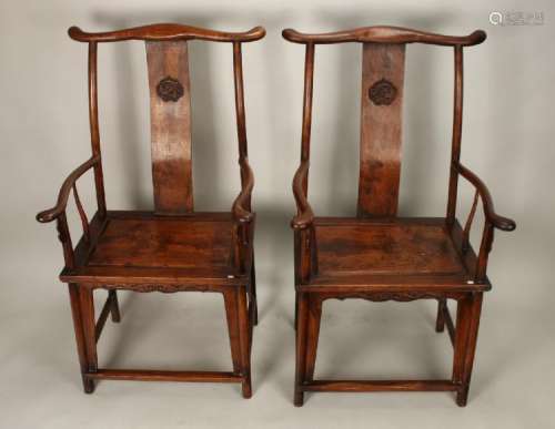 PAIR HUANGHUALI OFFICER HAT CHAIRS
