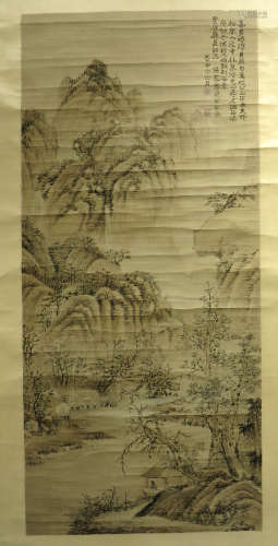 CHINESE SCROLL OF RIVER SCENE SIGNED XIAO ENLONG