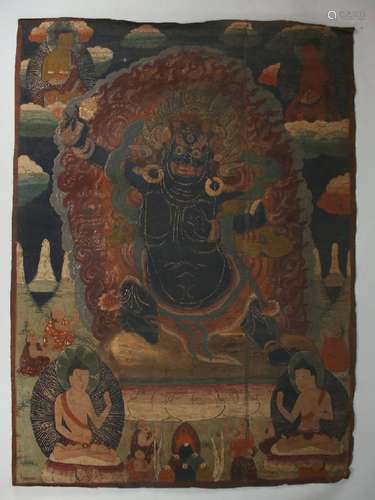 18TH C. THANGKA WITH MAHAKALA