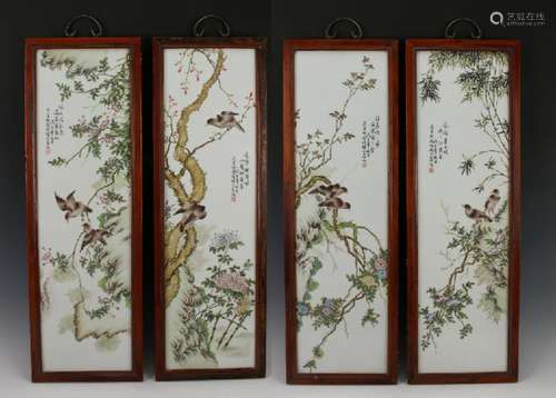 FOUR PORCELAIN PLAQUES OF BIRDS