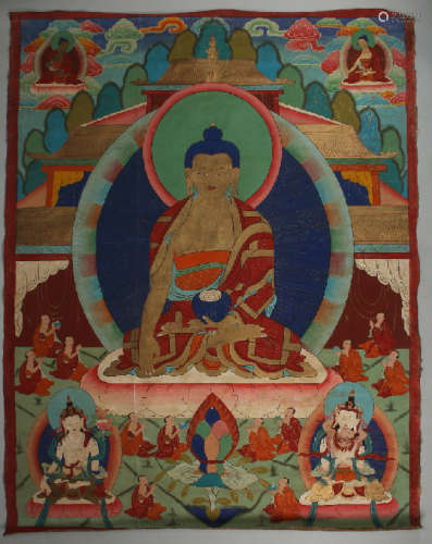 18TH C. THANGKA OF BUDDHA WITH BEGGING BOWL